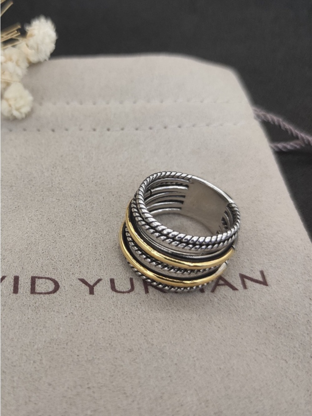 David Yurman Multi-Band Cable Ring in Silver and Gold